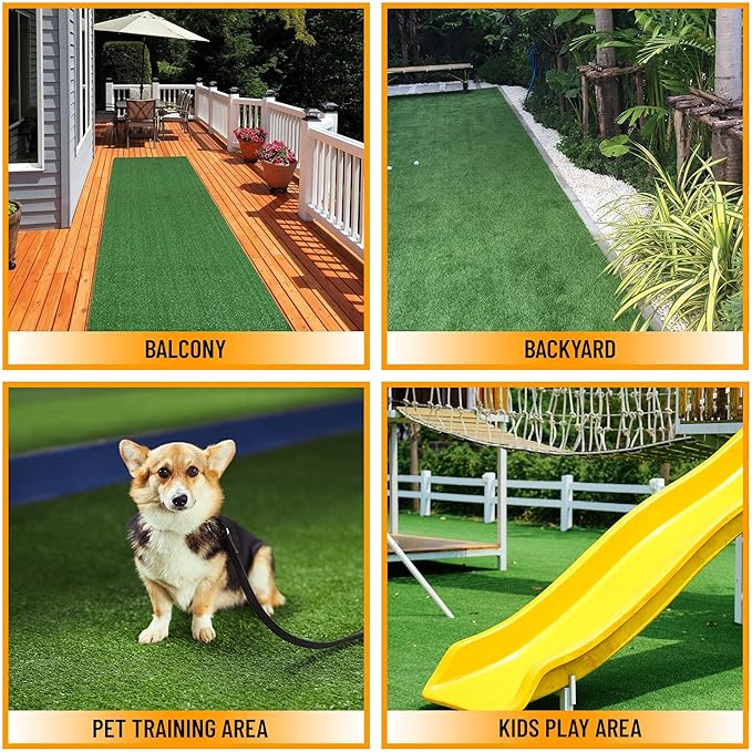 Sweet Home Stores Artificial Faux Grass Runner Rug 18' x 2'7" Green Modern Rectangular Outdoor All Seasons