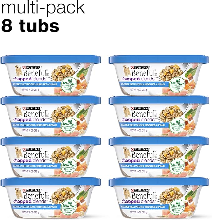 Beneful Purina Wet Dog Food, Chopped Blends with Turkey - (8) 10 oz. Tubs (Pack of 2)