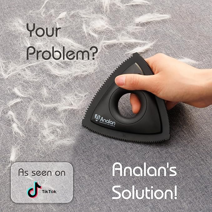 Analan Mini Pet Hair Remover for Car Detailing Supplies, Carpet Dog Hair Remover for Car Interior, Triangle Dog Hair Remover for Auto Detailing, Couch, Furniture, Lint, Carpet (Jet Black)