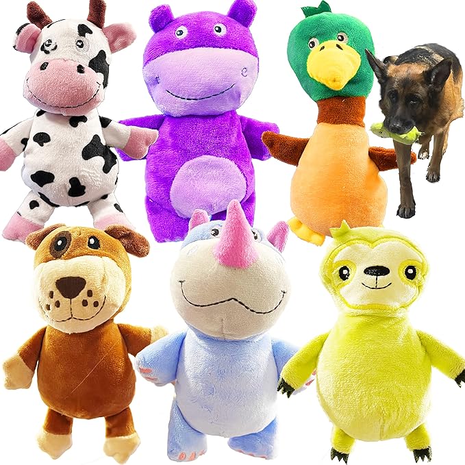 Jalousie Multipack Dog Squeaky Toys Strong Almost Indestructible, with Added Liner for Longer Play Dog Chew Toys (Medium Size - 6 Pack Assorted Animals)