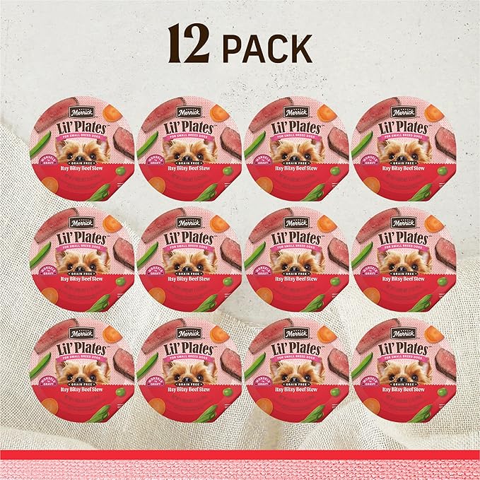 Merrick Lil’ Plates Grain Free And Gluten Free Natural Wet Dog Food For Small Dogs, Soft Itsy Bitsy Beef Stew - (Pack of 12) 3.5 oz. Tubs