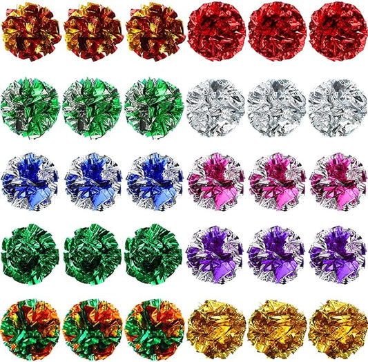 Silkfly 30 Pcs Polyester Film Crinkle Balls Cat Toys 2.36" Interactive Crinkle Ball, Colorful Balls Chew Toy for Cat Chase Ball Toys Attract Cats for Indoor Cats and Kittens to Keep Fit and Active
