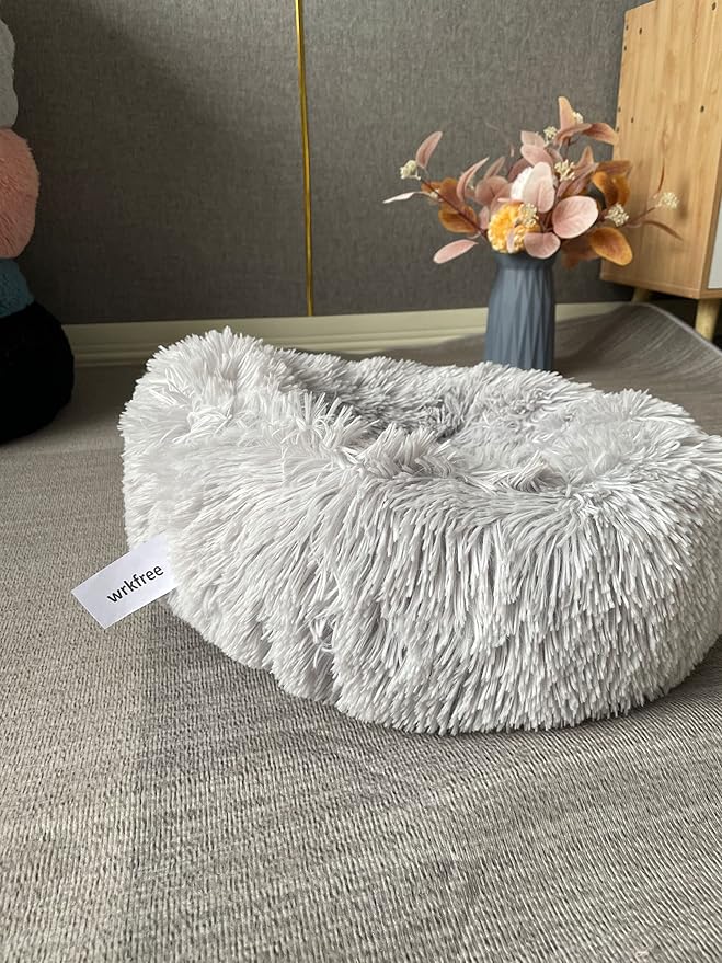 Tiny Dog Bed Fluffy Puppy Bed Washable Donut Anti Slip 15 Inches