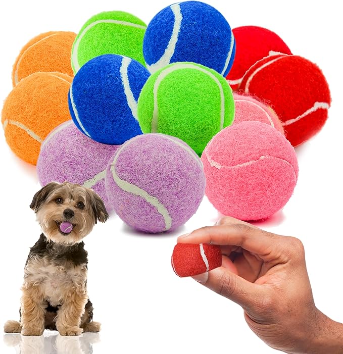 Colorful Squeaky Tennis Balls for Small Dogs and Puppies - 1.5 Inch - 12 Pack - Dog Training Toys for Positive Reinforcement, Interactive Squeaker Ball To Engage Attention Outside, Ball Launcher Fetch