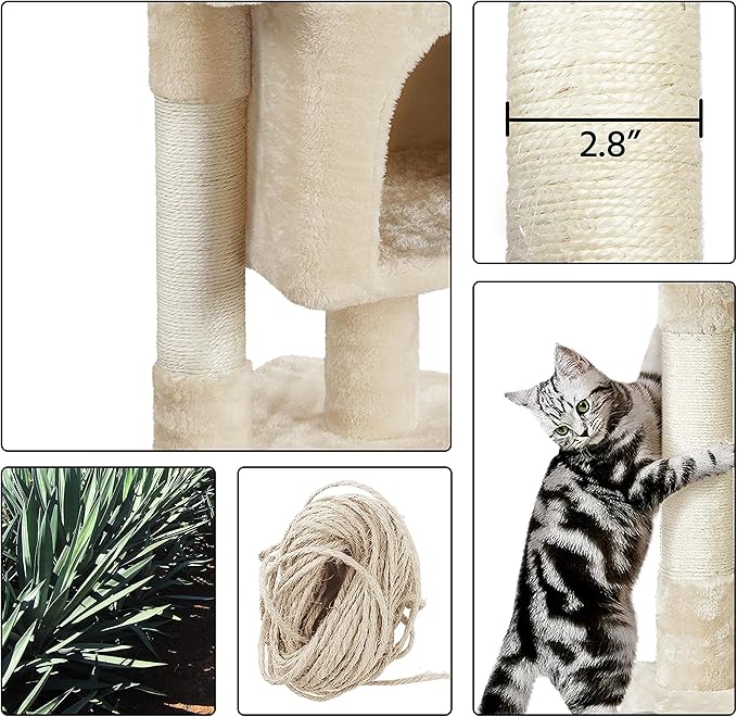 Yaheetech Cat Scratching Posts with Bed, 23.5 Inches Cat Kitten Scratcher Featuring with Sisal Scratch Posts, Interactive Dangling Ball for Indoor Large Cats, Beige