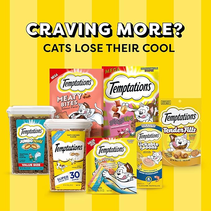 Temptations Jumbo Stuffed Cat Treats, Crunchy and Soft Cat Treats, Tempting Tuna Flavor, 5.3 oz. Pouch (Pack of 10)