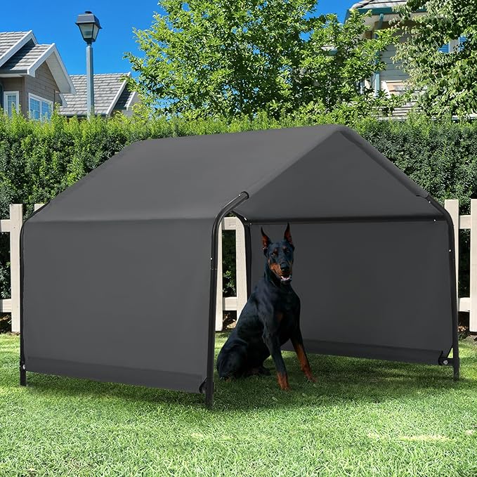 Dog Shade Shelter Outdoor 4'x4'x3' Tent for Large Medium Dogs, Outside Sun Rain Canopy Pet House for Livestock Pigs Cats with Waterproof Roof Ground Nails,Dark Gray