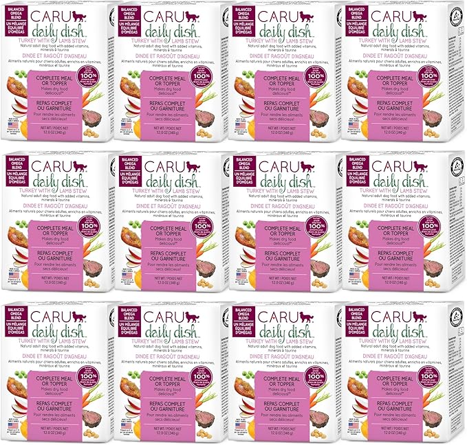 Caru - Daily Dish Turkey & Lamb Stew - For Dogs - Supports Overall Pet Health - Wet Dog Food/Meal Topper - Human Grade Ingredients - Grain, Corn & Soy Free - Non-GMO - Made in USA - 12 oz - Case of 12