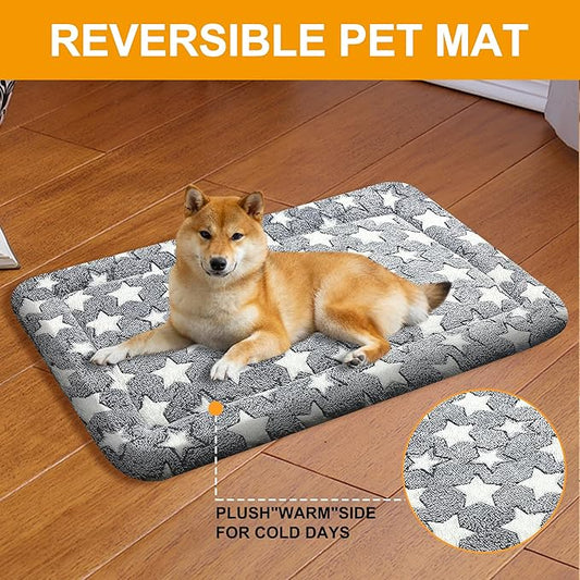 4 Pcs Washable Dog Bed Plush Orthopedic Outdoor Crate Mat with Non-Slip Bottom,Luxe Kennel Pad for Pets,Cozy Cage Cushion&Pet Sleeping Mattress Large Sized,Medium,Small Dogs,35 x 23 inch,Color Blend