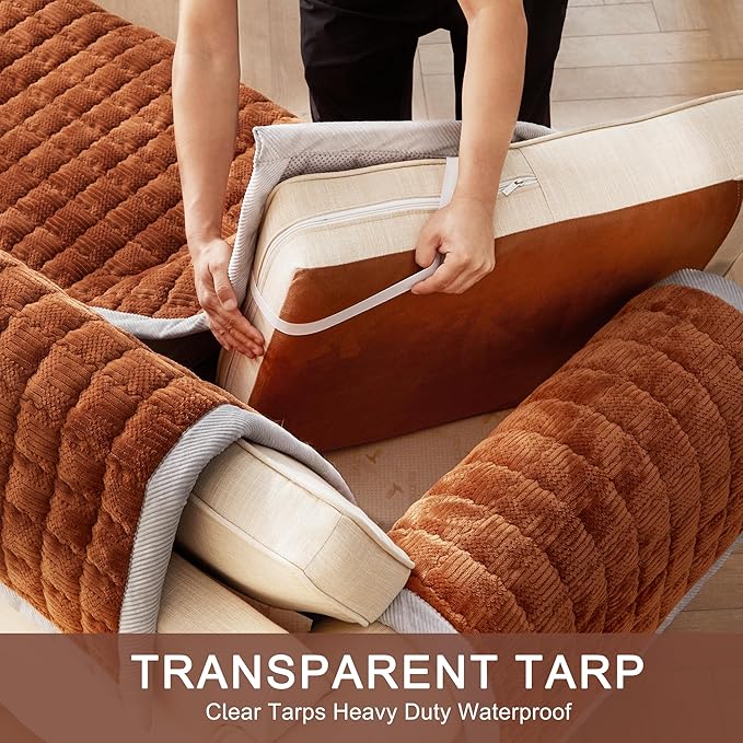 Couch Cover for Dogs Washable,Anti-Slip Back Cat Mat Pet Pad Blanket for Furniture Protector,Fuzzy Pet Sofa Cover for 3 Cushion Couch Sofa Pets Friendly (Curry, 1pc/27.6"x70.9"/Seat Cover)