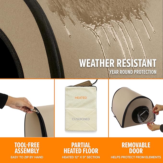 K&H Pet Products Heated Outdoor Cat House for Outside - Thermo Mod Kitty Shelter, Insulated, Waterproof, Heated Floor, Washable Cover, Safety Listed - Small 21 X 14 X 13in Tan 20W
