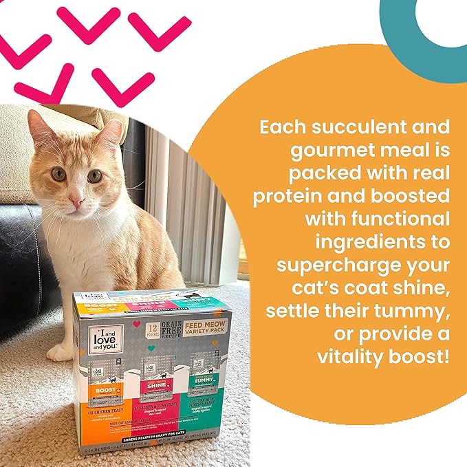 I and Love and You Feed Meow Shine Wet Cat Food - Salmon + Tuna - Coat and Skin Support, Grain Free, Shreeded, No Fillers, 3oz Pack of 12