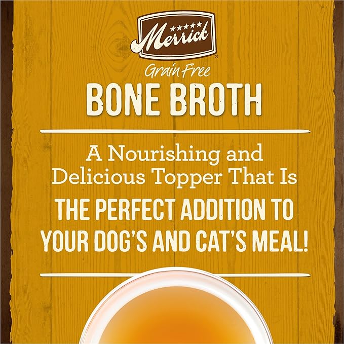Merrick Grain Free Bone Broth Natural Meal Topper for Dogs, Accented with Superfoods & Cinnamon, for Adult Dogs of All Breeds Chicken, 7 Ounce,(Pack of 6)