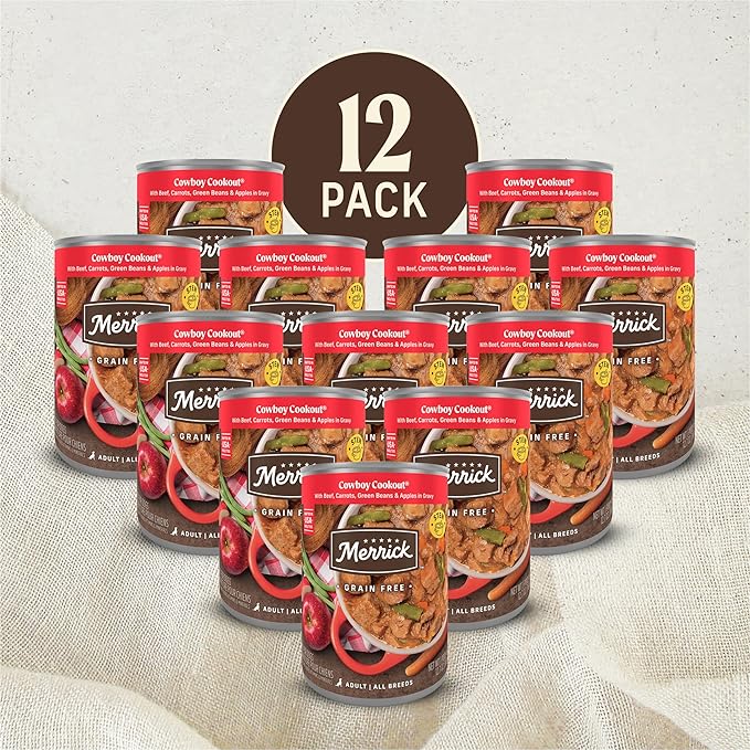 Merrick Grain Free Wet Dog Food, Premium And Wholesome Gluten Free Canned Adult Dog Food, Cowboy Cookout - (Pack of 12) 12.7 oz. Cans