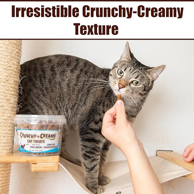 Fieldcrest Farms Nothin’ to Hide Collagen Cat Treats – Crunchy & Creamy Cat Snacks, High-Protein Healthy Treats for Skin, Coat & Joint Support, Tuna Flavor, 8 oz. Resealable Tub