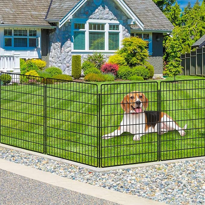 10 Panels Dog Fence Outdoor for Yard, 36 in(H) X 24 ft(L) Decorative Garden Fence Rustproof No Dig Animal Barrier Fencing Metal Wire Panel Border Patio Rabbits Ground Stakes Fencing