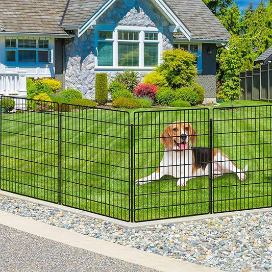 10 Panels Dog Fence Outdoor for Yard, 36 in(H) X 24 ft(L) Decorative Garden Fence Rustproof No Dig Animal Barrier Fencing Metal Wire Panel Border Patio Rabbits Ground Stakes Fencing