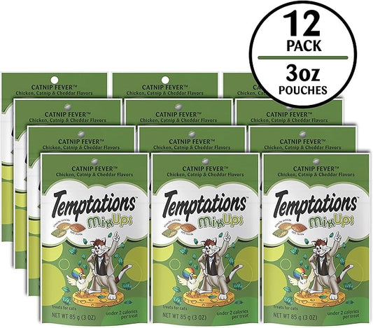 Temptations Cat Treats, Classic Crunchy and Soft Cat Treats, Catnip Fever Flavor, Catnip Treats, 3 oz. Pouch (Pack of 12)