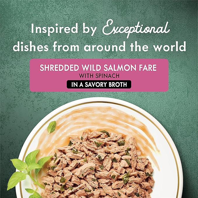Purina Fancy Feast Wet Cat Food, Medleys Shredded Wild Salmon Fare with Spinach in a Savory Cat Food Broth - 3 oz. Can (Pack of 12)