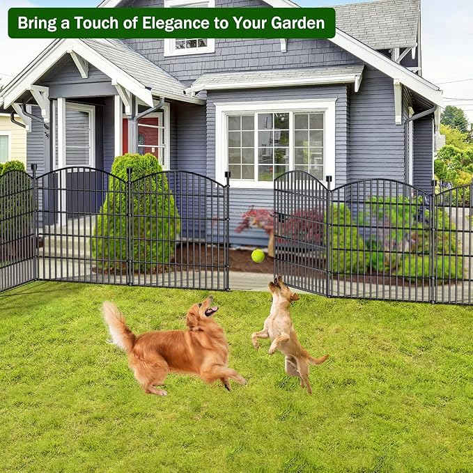 10 Panels Decorative Garden Fence with Gate - 32 in (H) x 23.6 ft (L) No Dig Dog Fence Outdoor for Yard, Rustproof Tall Garden Fencecing Panels, Animal Barrier Suitable for Yard Border, Patio