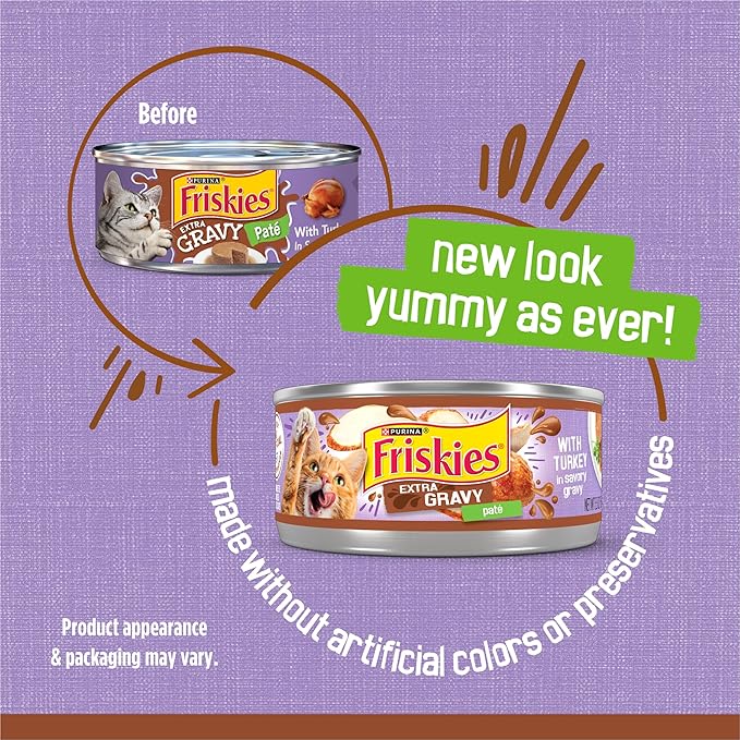 Friskies Purina Wet Cat Food Pate with Turkey in Savory Gravy - 5.5 oz. Cans,(Pack of 48)
