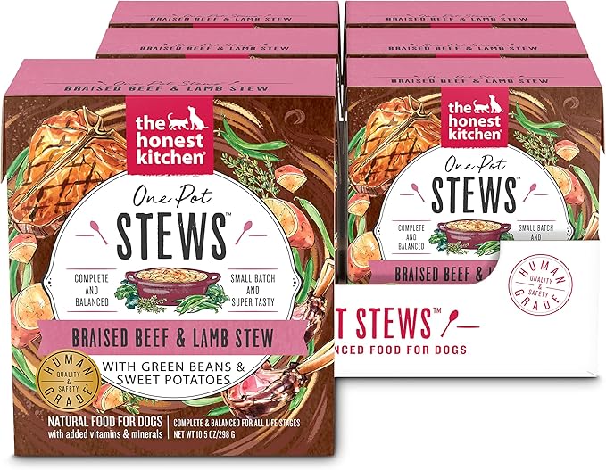 The Honest Kitchen Human Made One Pot Stews: Braised Beef & Lamb Stew with Green Beans & Sweet Potatoes Wet Dog Food, 10.5 oz x6
