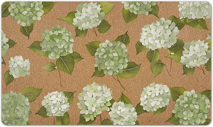 Sage Green Hydrangea Floral Door Mat, Hydrangeas Flower Decorative Front Door Mat Outside Entrance, Hydrangea Themed Artificial Coir Doormat Rugs for Patio Porch Entryway Entry, 16x24 Inch