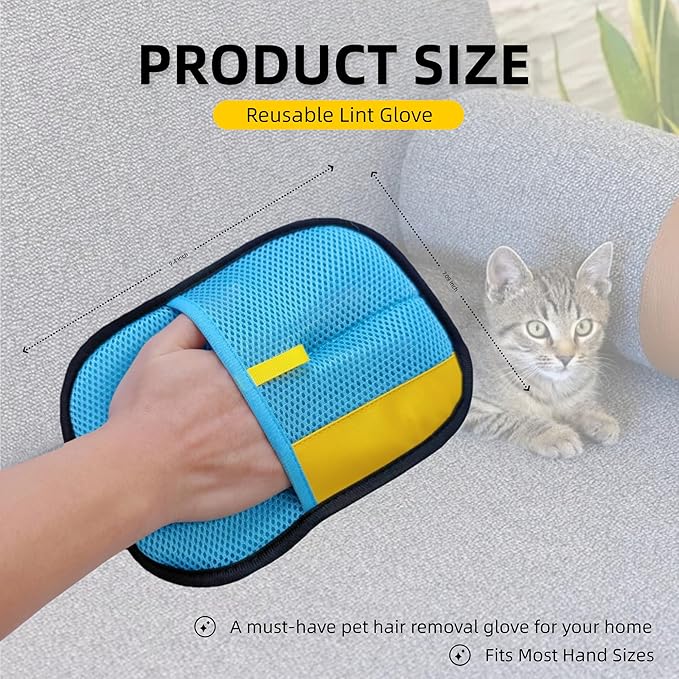 2-Pack Pet Hair Removal Gloves for Cats & Dogs, Reusable Electrostatic Pet Hair Remover Gloves for Furniture, Couch, Clothing & Car Seats
