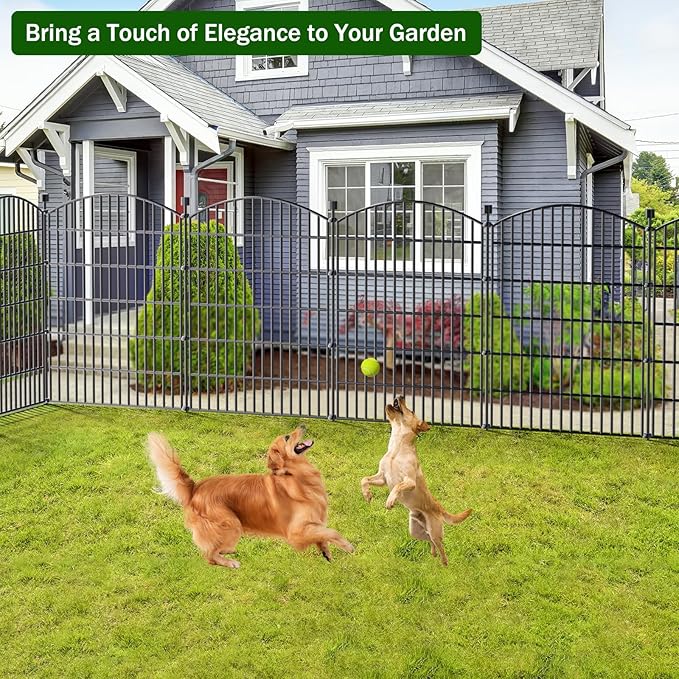 No Dig Decorative Garden Fence 5 Panels, 40 in (H) x 11.8 ft (L), Dog Fence Outdoor for Yard, Rustproof Metal Animal Barrier Ground Stakes Fencing for Garden, Patio, Flower Bed