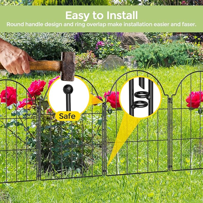 Garden Fence, 21in X 10.2ft Garden Fences and Borders for Dogs, Rabbit, Rustproof Metal Garden Fence Animal Barrier for Yard, Landscape, Outdoor Patio, Arched Fencing for Garden Beds
