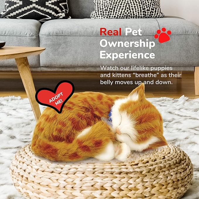 Original Petzzz Orange Tabby Cat, Realistic Lifelike Stuffed Interactive Pet Toy, Companion Pet with 100% Handcrafted Synthetic Fur