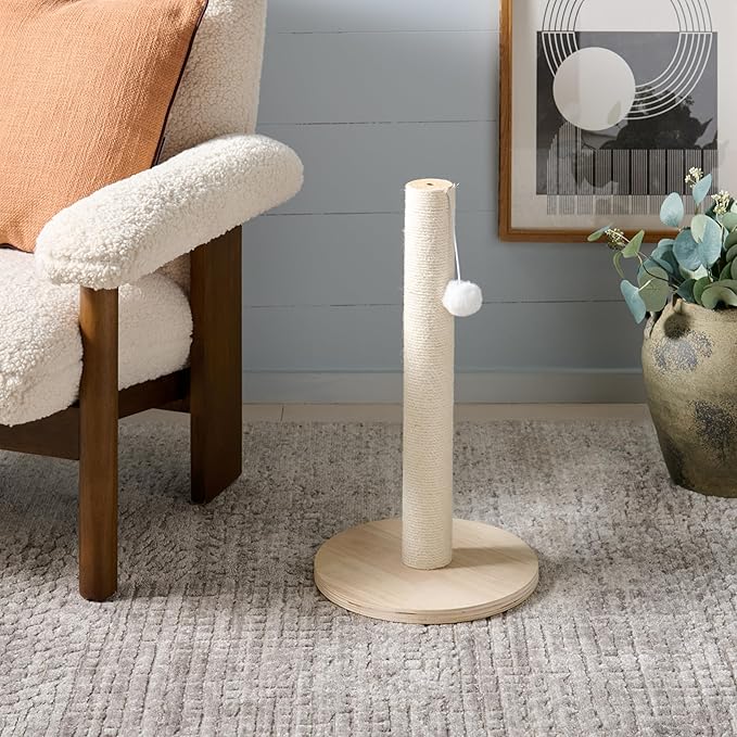 SAFAVIEH Home Collection Cat Scratch Tree Post Natural & Ivory Jute with Hanging Ball Toy