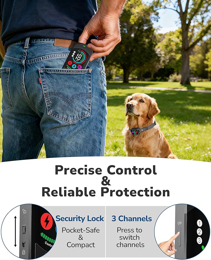Dog Shock Collar with Remote Control, 3300FT Dog Training Collar with Beep/Vibration/Shock, Security Lock, IPX8 Waterproof Ecollar Rechargeable for Small Medium Large Dogs