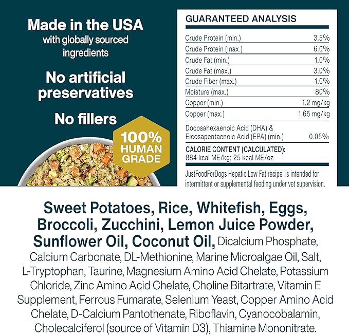 JustFoodForDogs Frozen Fresh Dog Food for Liver Health, RX Hepatic Support Low-Fat Human Grade Dog Food, 18 oz (Pack of 7)