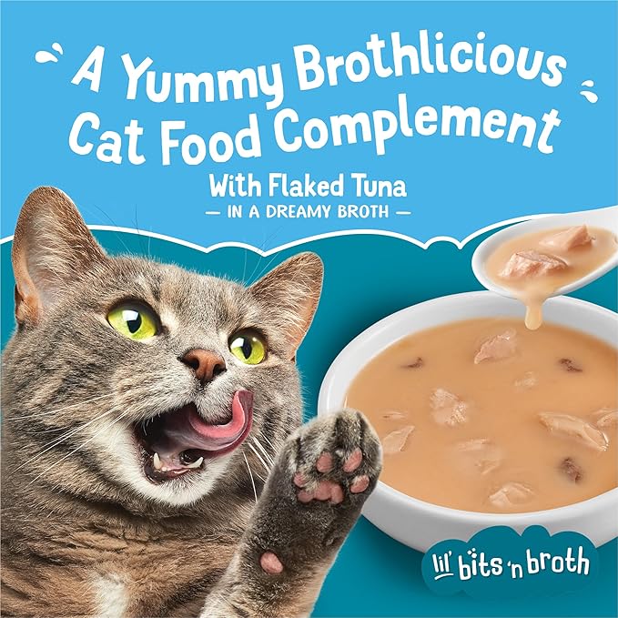 Purina Friskies Lickable Cat Food Toppers Bits ‘n Broth with Flaked Tuna in a Dreamy Broth - (Pack of 16) 1.2 oz. Pouches