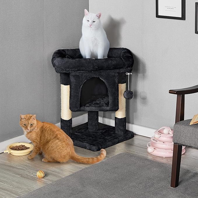 Yaheetech Cat Scratching Posts with Bed, 23.5 Inches Cat Kitten Scratcher Featuring with Sisal Scratch Posts, Interactive Dangling Ball for Indoor Large Cats, Black