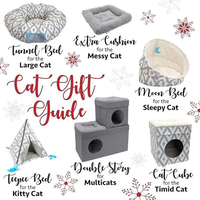 Kitty City Large Cat Tunnel Bed, 2-in-1 Zip-Together Cat Play Tunnel & Plush Nap Bed, Pop-Up Indoor Cat Toy with Hanging Toys, Collapsible Design - White