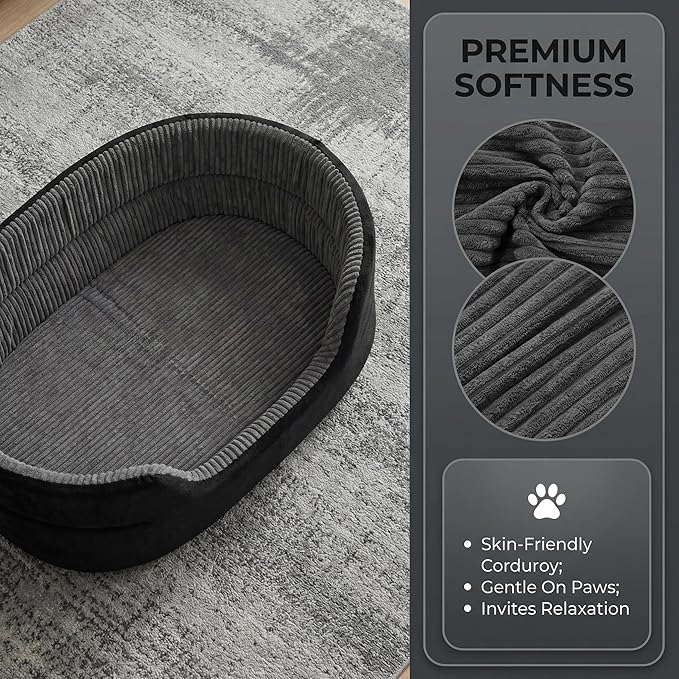 Medium Dog Bed Cat Bed 18x26 Inch, Calming Pet Bed for Small Dogs & Cats, Half-Enclosed Open-Top Velvet Anti-Anxiety Bed, Machine Washable Cozy Snuggle Bed (Black)