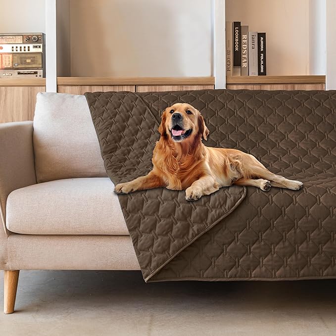 gogobunny 3X Stronger Waterproof Pet Blanket, Scratch Proof Furniture Protector for Dogs Cats, Reversible Cover 82x102 Inch, Dark Chocolate