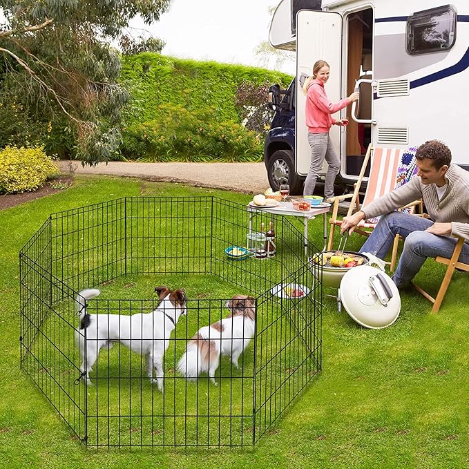 Pet Dog Playpen 24/30/36/42/48 Inch Metal Portable Dog Exercise Pen Indoor Outdoor Folding Yard Puppy Dog Fence for Small Medium Large Dogs 8 Panel