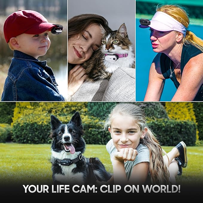 4K UHD Dog& Cat Pet Camera Collar, Video Recorder with Phone App Live View, Outdoor & Indoor POV Action Cam for Small and Medium-Size Dogs(White - Black Nylon Collar - M, 128g)