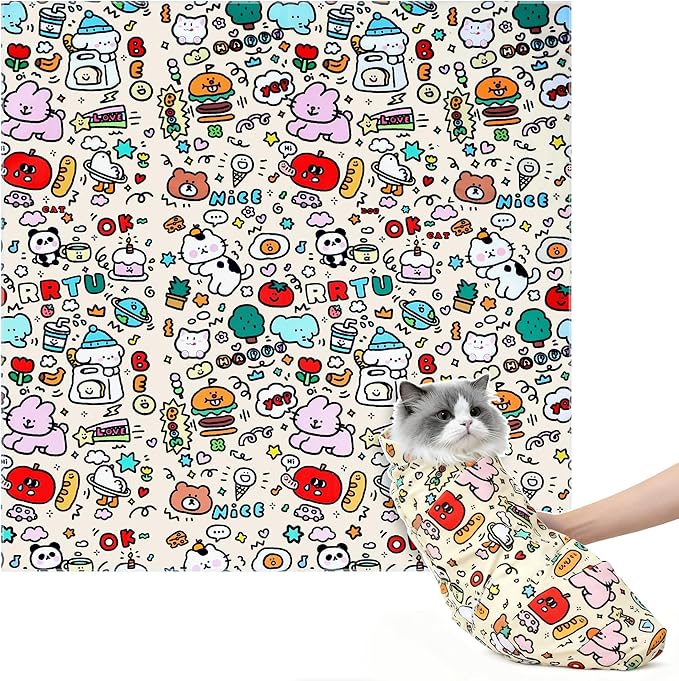35.5''Cat Grooming Wrap,Cats Wrap for Cutting Nails,Ear Cleaning,Vet Visit Anti-Scratch Anti-Escape Restraint Swaddle,Cat Burrito Wrap XL(Within 22lbs),Small Dog Grooming Tool