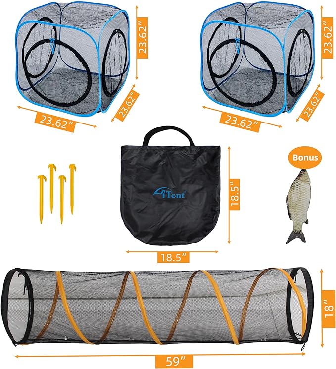 Collapsible Cat Play Tunnel & House for Indoor/Outdoor, Easy Connect with Cat Tent (2 Cubes + Run Tunnel)