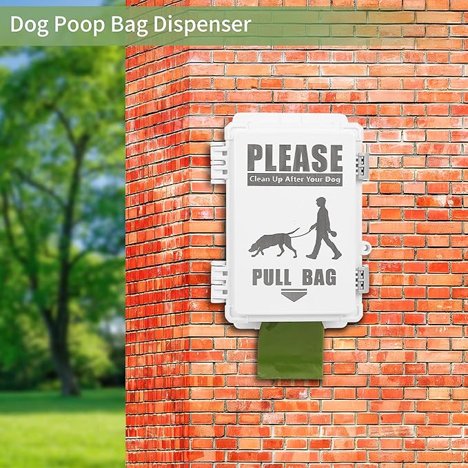 Dog Poop Bag Dispenser, Waterproof Outdoor Dog Bag Dispenser Holds Up to 8 Rolls of Waste bags, Outdoor Wall, Stake, Pole, Fence Mounted (only dispenser)