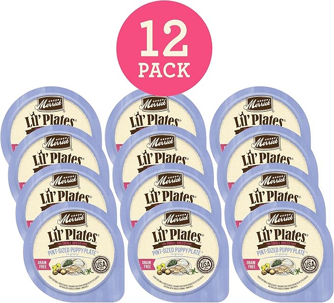 Merrick Lil’ Plates Grain Free Natural Wet Dog Food For Small Breed Puppies, Pint-Sized Puppy Plate In Gravy - (Pack of 12) 3.5 oz. Tubs