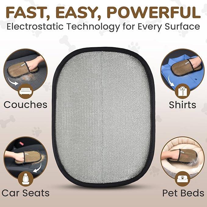 Pet Hair Removal Glove for Cats and Dogs, Electrostatic Magic Brush Pet Hair Remover for Dog Couch, Available in Blue, Purple, Pink, Brown- Perfect for Pet Owners (Brown)