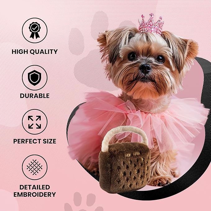 Dog Diggin Designs Chewy Vuiton Plush Dog Toy Purse | Luxury-Inspired Parody Designer Handbag with Squeaker, Soft Plush Fashion Dog Toy – Haute Couture Purses & Handbags