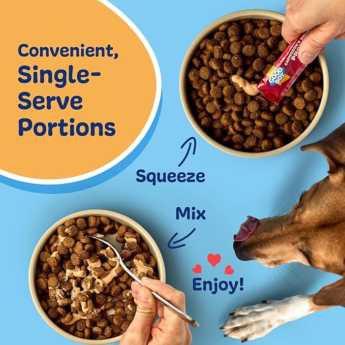 Good Boy Carnivore’s Delight Protein Purees Dog Food Mixers for All Adult Dogs, 30 Count, Easy Single-Serve Triple Flavor Topper Treats with Duck, Beef and Rabbit