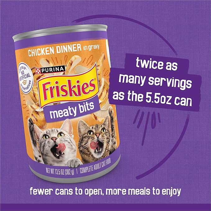 Purina Friskies Meaty Bits with Ocean Fish and Chicken Dinner in Gravy Multi Cat Wet Cat Food Variety Pack - 13.5 Ounces (Pack of 12)