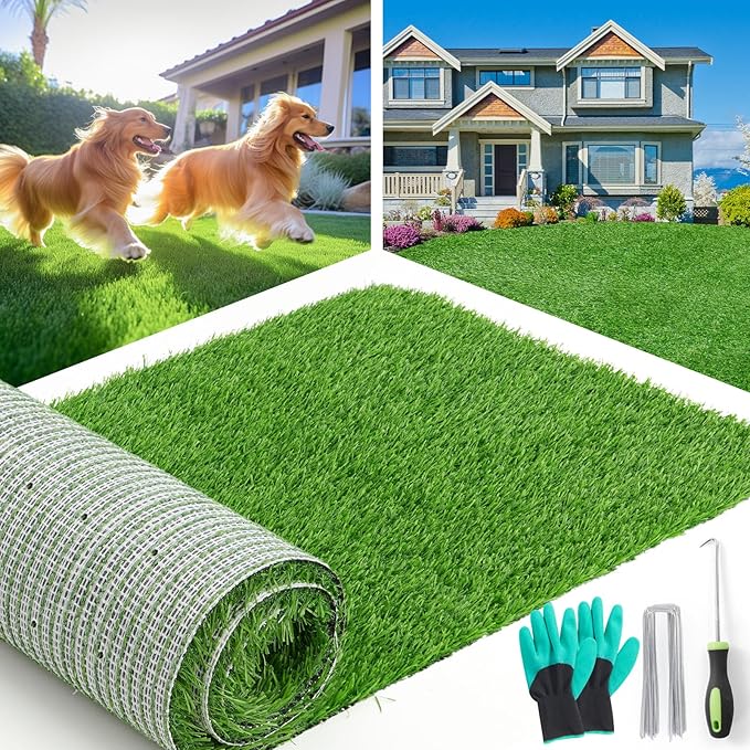 LOOBANI Synthetic Artificial Turf, Artificial Grass for Dog Potty with Drainage Holes, Fake Grass Rug for Garden Landscape Balcony Patio Backyard Decoration, 5 Feet x 8 Feet